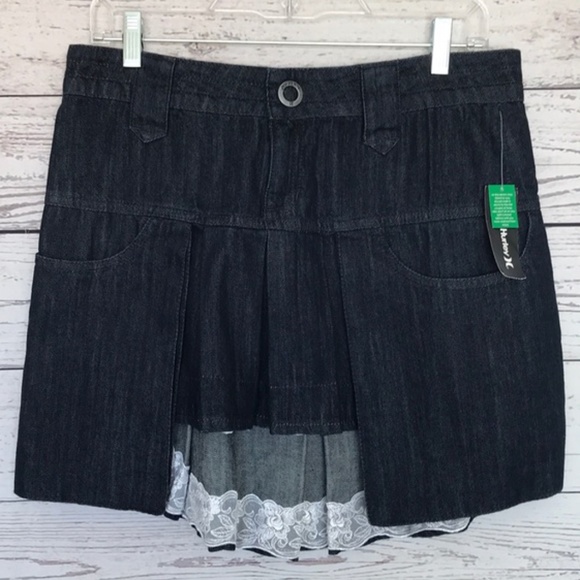 HURLEY Dark Denim Berlin Hi-Lo Skirt Lace Size Jrs 5 - Picture 4 of 10